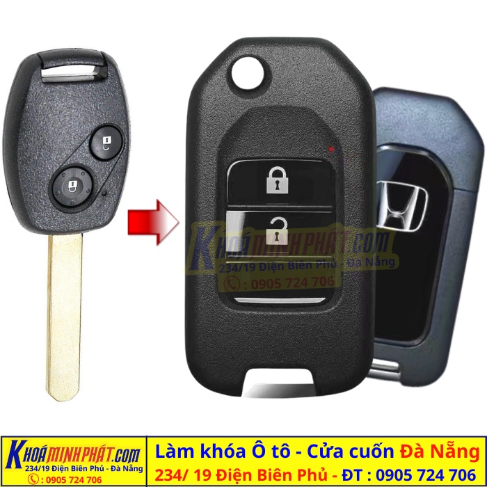 Vỏ chìa khoá độ gập xe Honda Civic, City, Accord, CRV mẫu V32