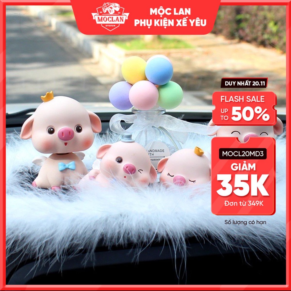 Set gia đình heo hồng siêu dễ thương dùng trang trí taplo ô tô bàn làm việc góc học tập phụ kiên ô tô Mộc Lan