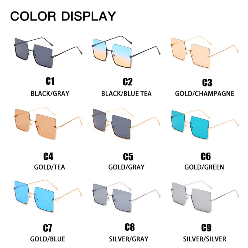 Kính Mát Gọng Vuông Lớn Nửa Gọng Kim Loại Nhiều Màu Trong Suốt Phong Cách Retro Thời Trang Cho Nam Nữ