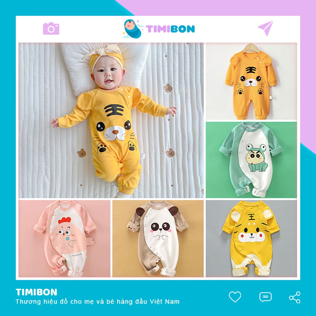 Bodysuit Cho Bé Trai Bé Gái Dài Tay Hình Thú Hổ Vàng Bộ Đồ Liền Thân Quần Áo Trẻ Em Sơ Sinh Chất Cotton Timibon [BDD26]
