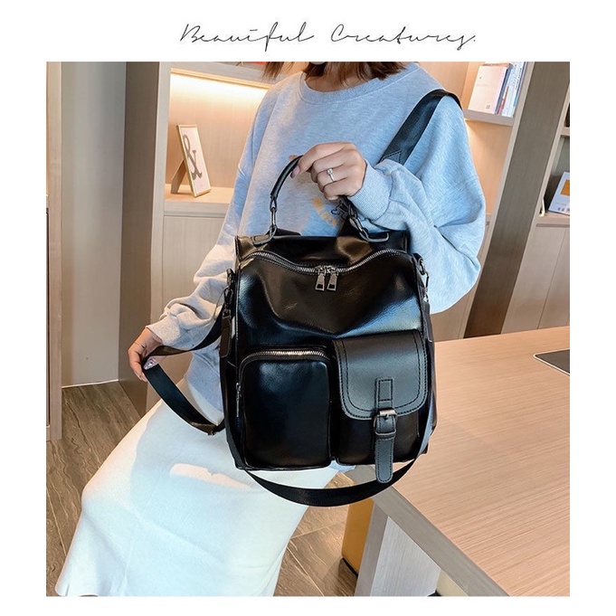 BALO THỜI TRANG NỮ VINTAGE DA PU ULZZANG BALO VUÔNG HỌC SINH BLN49H015