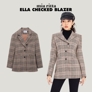 Áo khoác Ella Checked Blazer In Brown Pink Club Collection Mia Ritta A2027 áo blazer nữ dáng suôn phong cách thanh lịch
