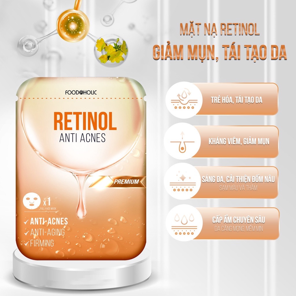 Mặt Nạ Giảm Mụn,Tái Tạo Da FOODAHOLIC RETINOL ANTI ACNES MASK 23ML