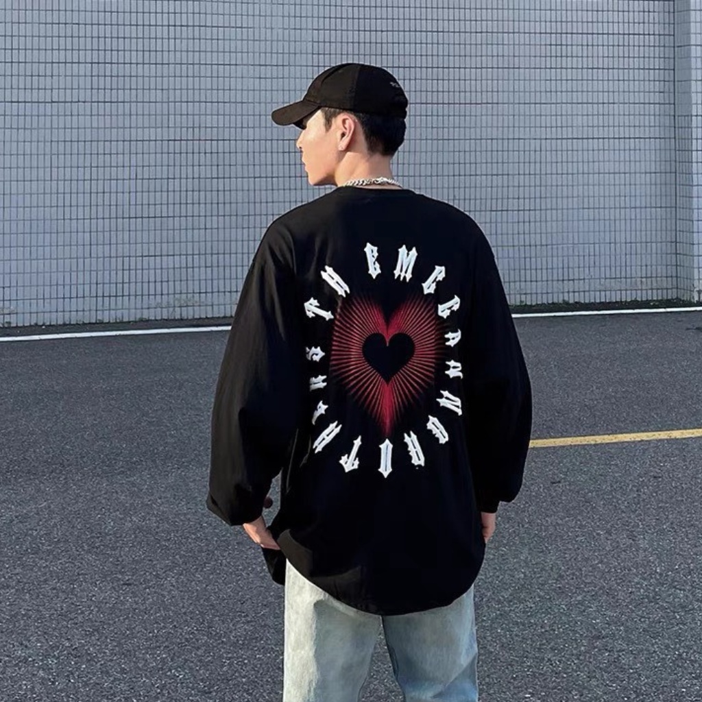 Áo sweater unisex CCANN, áo longtee dài tay họa tiết trái tim form rộng XESINU