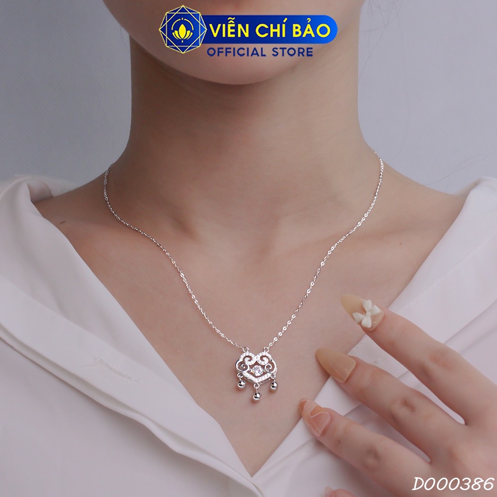 Dây chuyền bạc nữ trường mệnh chuông đính đá chất liệu bạc 925 thời trang phụ kiện trang sức Viễn Chí Bảo D000386