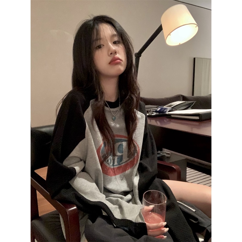 Áo Thun Dài Tay Dáng Rộng Phong Cách Retro Mỹ Cho Nữ