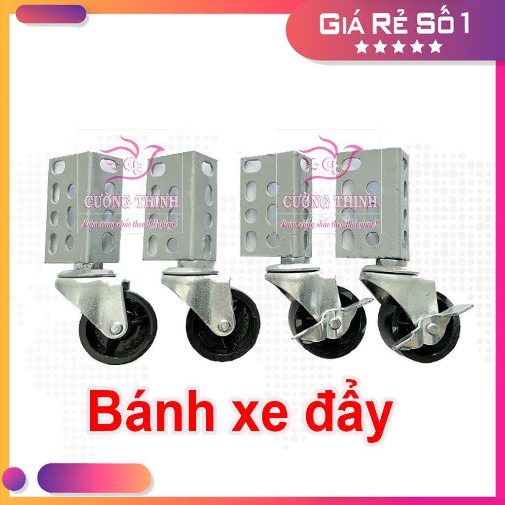 Bánh xe đẩy, combo 4 bánh loại tốt lắp ráp, kệ sắt v lỗ đa năng, xoay 360độ