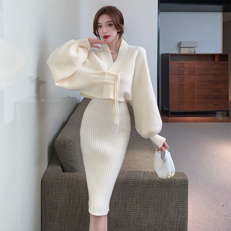 Đầm Dệt Kim Dài Tay Dáng Ôm Phong Cách Hàn Quốc Thời Trang Cho Nữ
