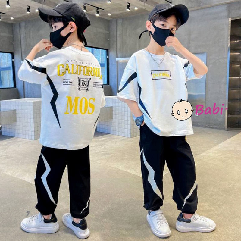 Đồ bộ cho bé trai thiết kế tia chớp năng động, Set bộ áo ngắn tay phối quần jogger cho bé trai size đại 20-52kg