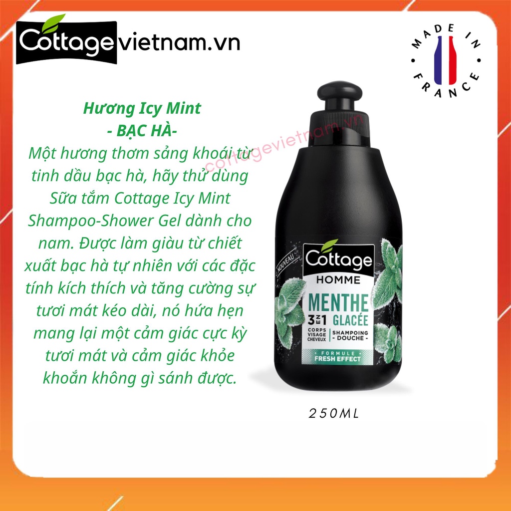 Combo Hộp Quà Tặng 2 Món Sữa tắm gội 3 trong 1 cho nam giới, thương hiệu Cottage của Pháp, phân phối chính hãng