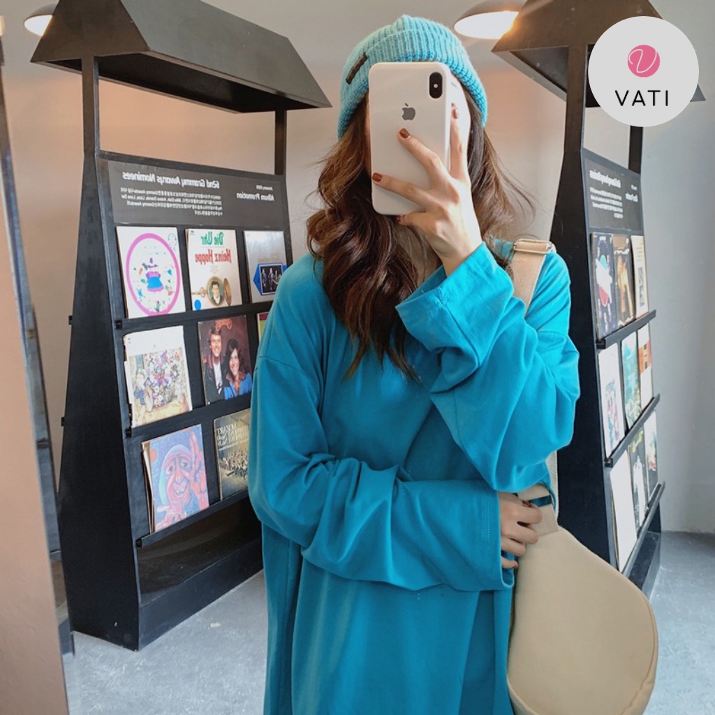 Áo Sweater trơn Unisex Nam Nữ VATI , Áo Thun Dài Tay Freesize 45kg-70kg Form Rộng Sweater Ulzang Hàn QUốc Nhiều Màu