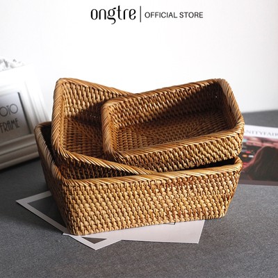 Khay Mây Chữ Nhật Đáy Vát ONGTRE, Khay Đựng Hoa Quả, Bánh Kẹo, Mỹ Phẩm, Khay Decor Handmade, Nhà Hàng, Khách Sạn, Resort