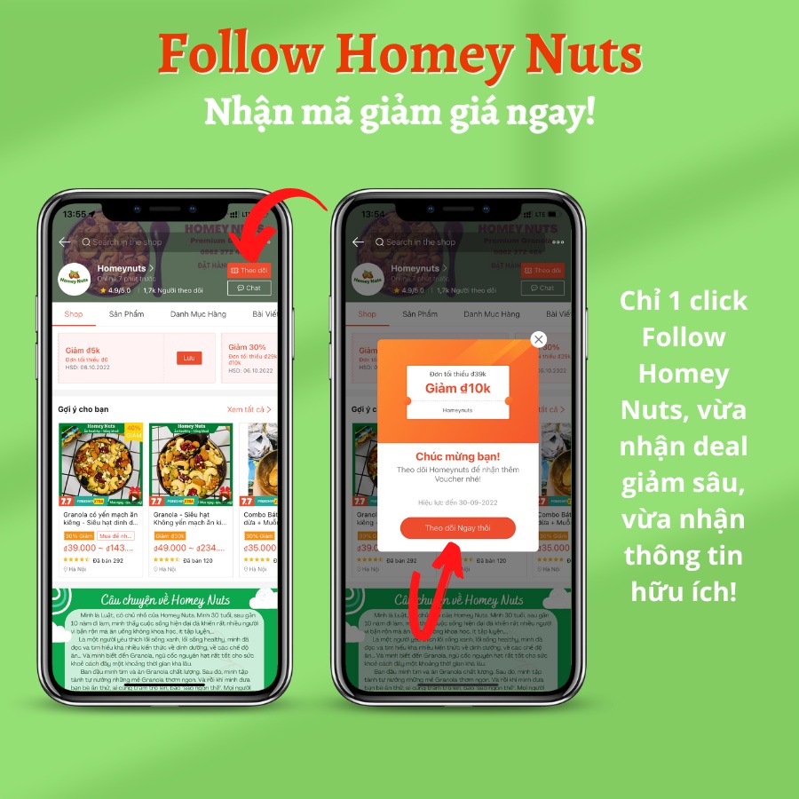 Ngũ cốc nguyên hạt, Granola không đường, không hoa quả sấy dành cho người ăn kiêng Homey Nuts