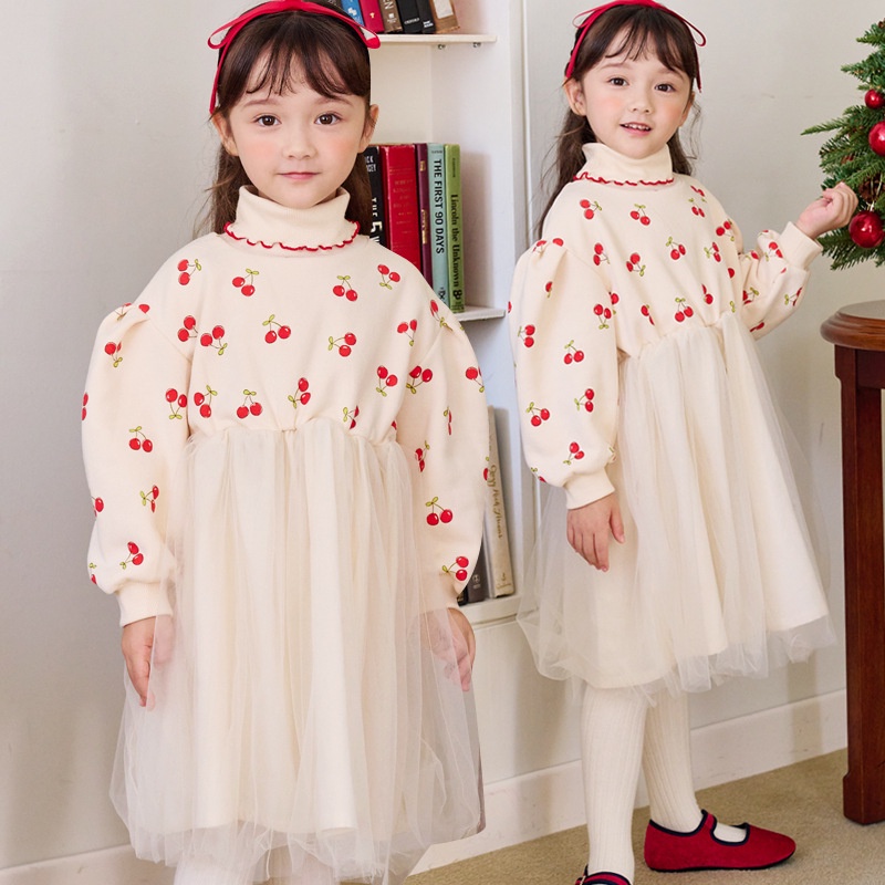 Váy nỉ lót bông công chúa Bebezoo họa tiết cherry BEB4OP104