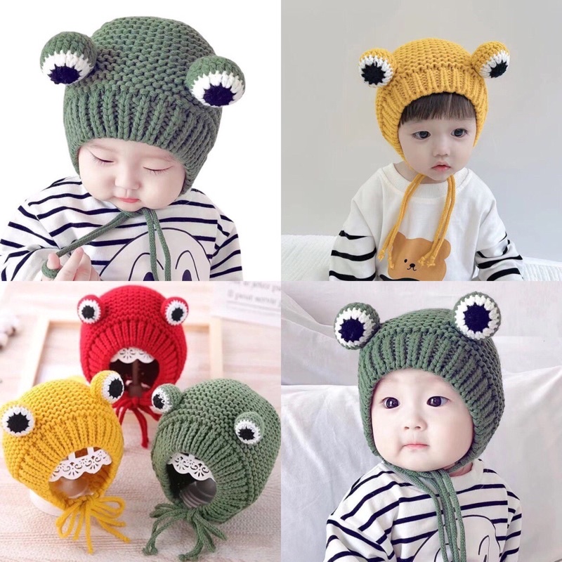 Mũ len hình ếch nón trùm đầu Thu Đông dễ thương thời trang Hàn Quốc cho bé