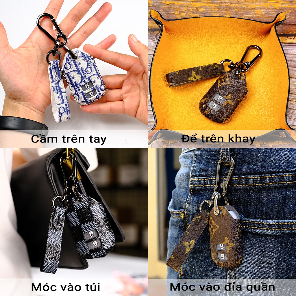 Bao da bọc chìa khóa smartkey ô tô Suzuki XL7 Swift Ertiga Vitara khâu tay móc đen có dây tay cầm SX2