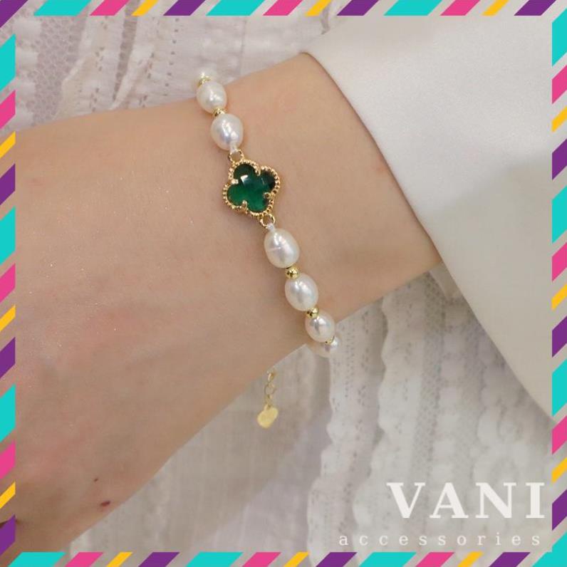 Hot Trend Lắc Tay Hạt Châu Charm Đá Cỏ 4 Lá - Vani Store [TS000597]