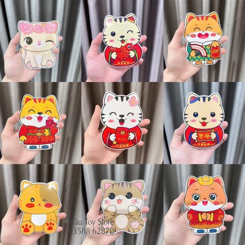 Bao Lì xì Chibi Hoạt Hình Mèo Tết Quý Mão 2023, Phản Quang 4D, Mèo Thần Tài Ngộ Nghĩnh Dễ Thương