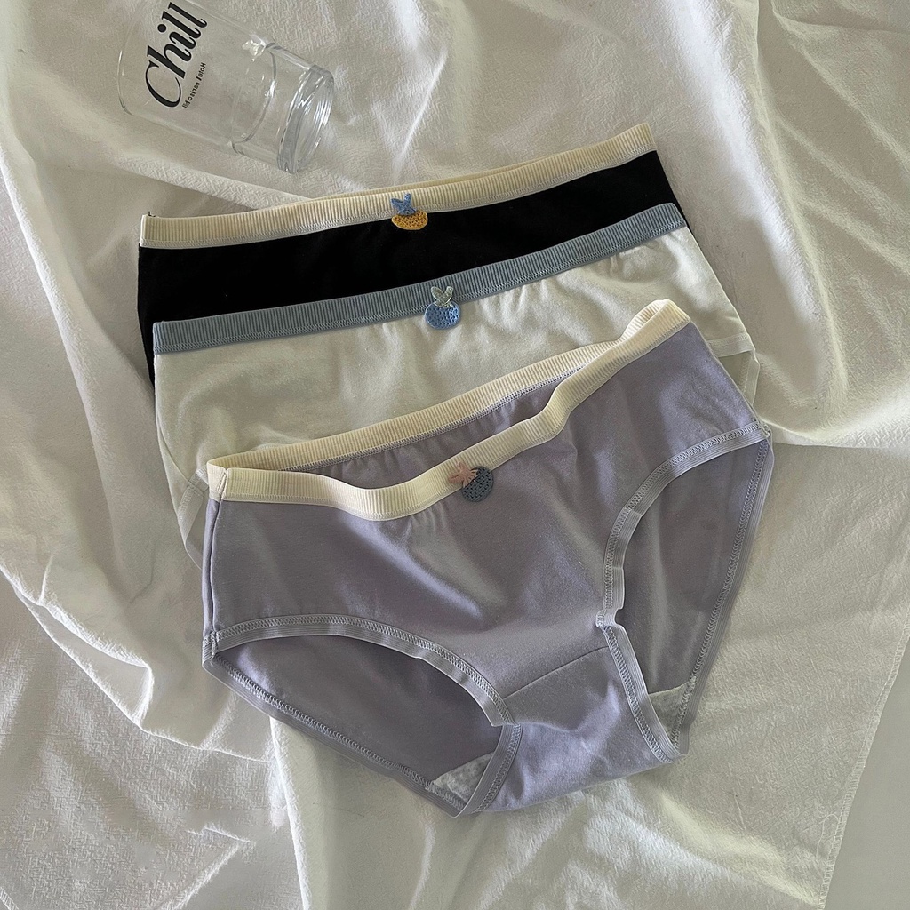 Quần lót AOWEINISI cotton màu trơn họa tiết trái cây hoạt hình thoải mái đáng yêu dành cho nữ