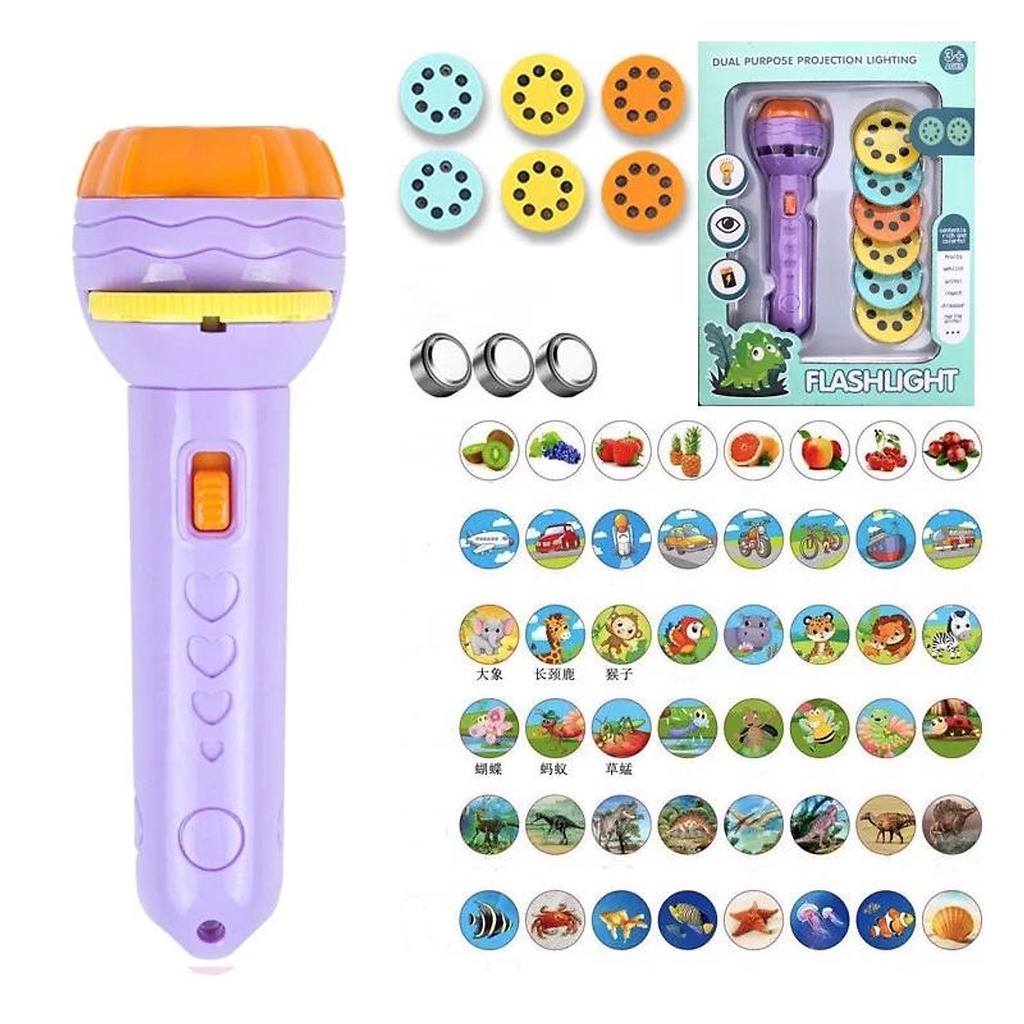 Đồ chơi Đèn pin chiếu hình - 80 hình cho bé khám phá nhiều chủ đề con vật, côn trùng, hoa quả