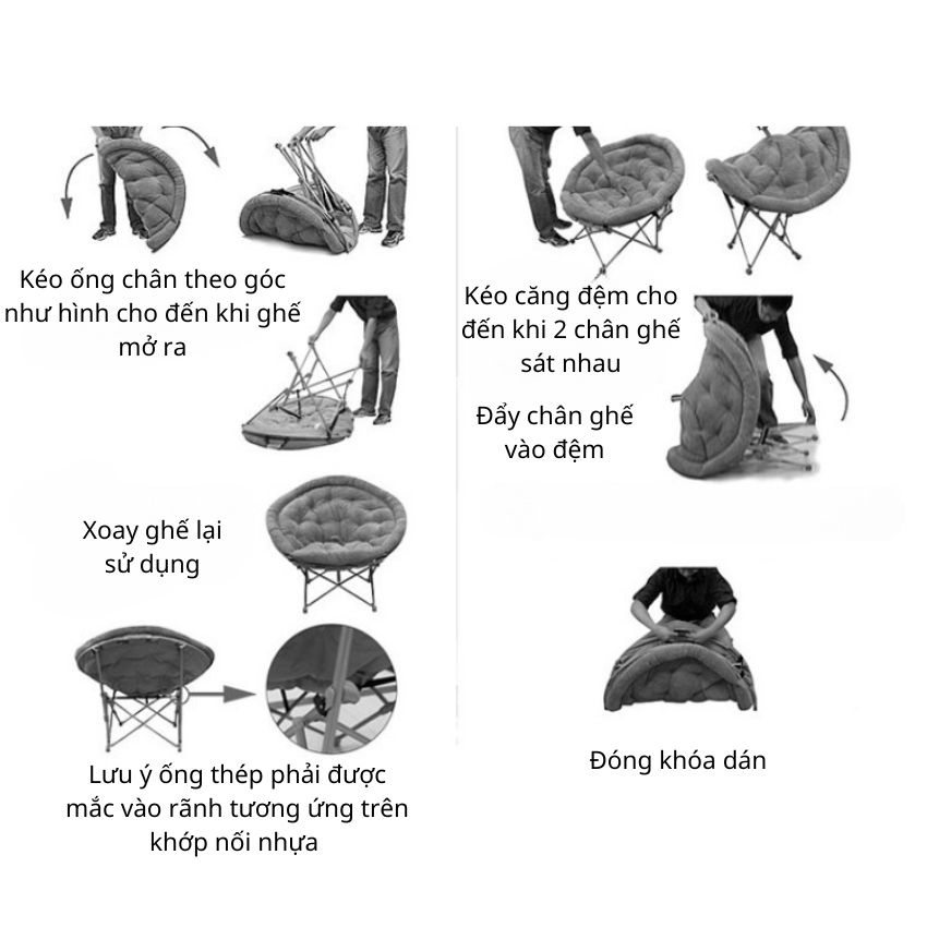 Ghế Lười Thư Giãn Nệm Tròn Chân Có Bánh Xe, Ghế Mặt Trăng Chất Nhung Len Gấp Gọn