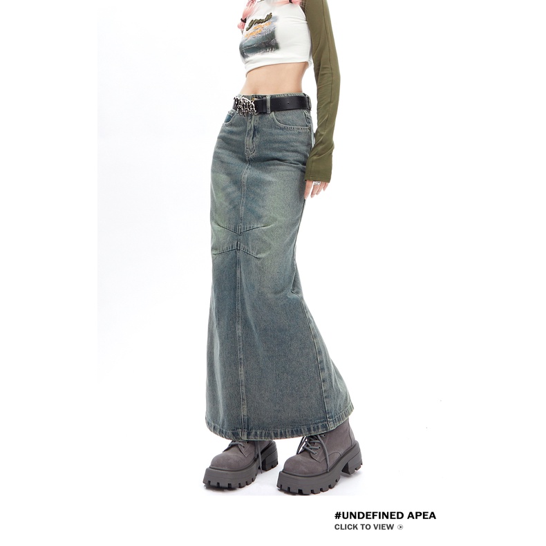 Chân Váy Denim Dài Lưng Cao Phong Cách Retro Mỹ Thời Trang Mùa Thu Mới Cho Nữ