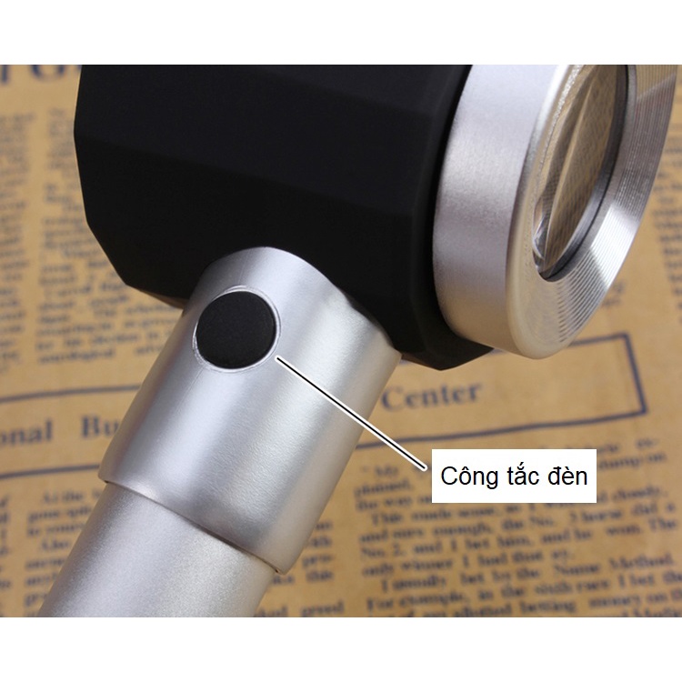 Kính lúp cầm tay 10X thấu kính 25mm có thước đo, có đèn Sz-3