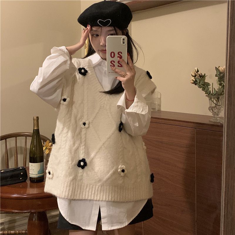 Mới Set Áo Sơ Mi Và Áo Len Không Tay Phong Cách Hàn Quốc
