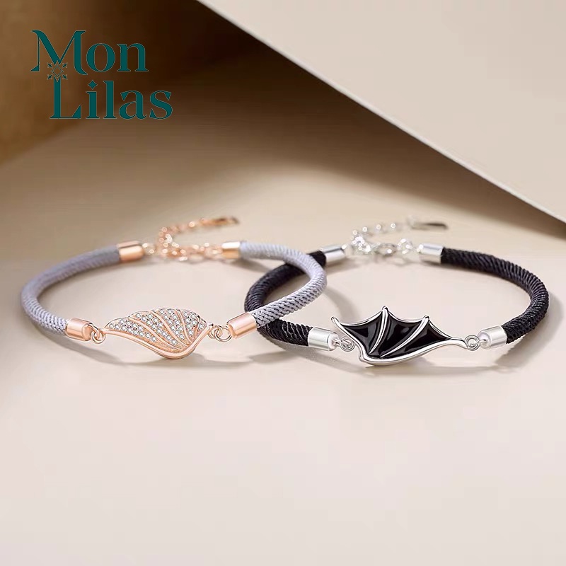 Lắc Tay Đôi Bạc Mon Lilas Đôi Cánh Thiên Thần Demon Wing V100205