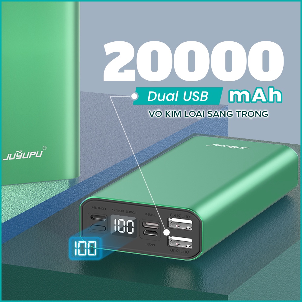 Pin sạc dự phòng 20000mah cổng sạc USB màn hình led hiển thị pin vỏ nhôm cao cấp chính hãng power bank JUYUPU SP6C