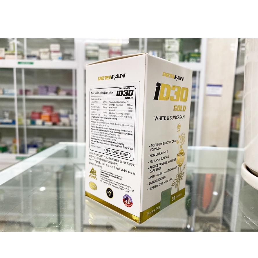 Viên uống trắng da chống nắng ID30 Gold white & suncream chính hãng hỗ trợ sáng da, mịn da, chống oxy hóa làn da
