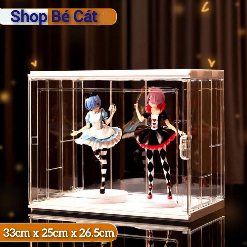 (Cao Cấp, Size Lớn) Hộp, Tủ Bảo Quản Trưng Bày 3 Tầng 2 Thanh Di Động Cửa Nam Châm (Tặng Khăn, Keo, Đèn Led)