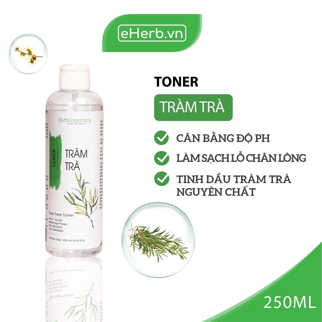 Toner Tràm Trà Ngừa Mụn & Cân Bằng Độ pH Phù Hợp Với Làn Da Mụn Nhạy Cảm MILAGANICS 250ml (Chai)