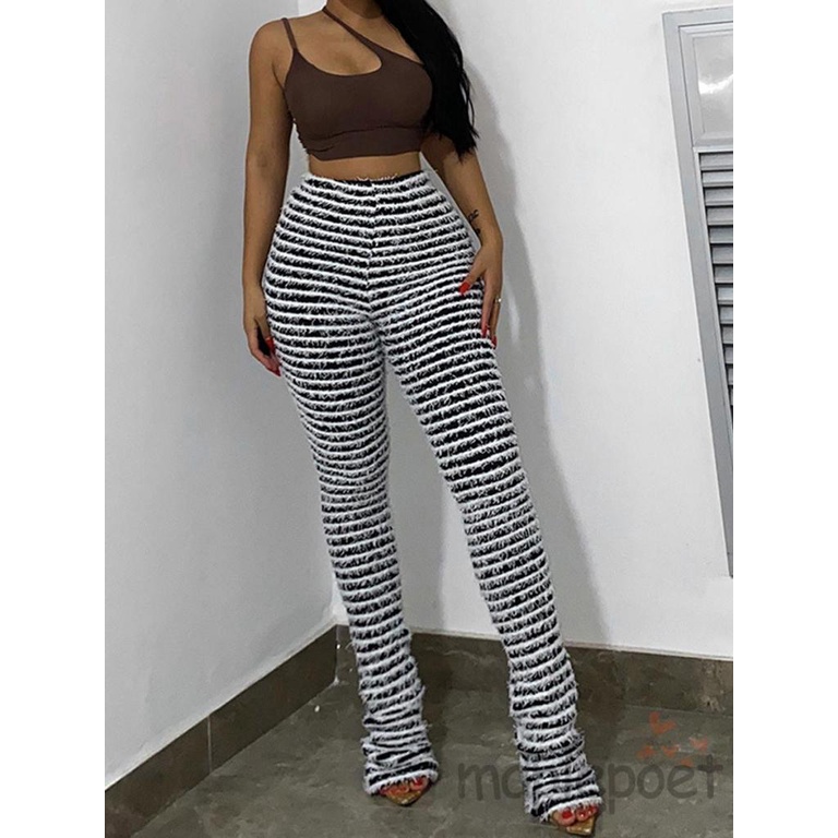 Quần Skinny Lưng Cao Kẻ Sọc Thời Trang Thu Đông Cho Nữ