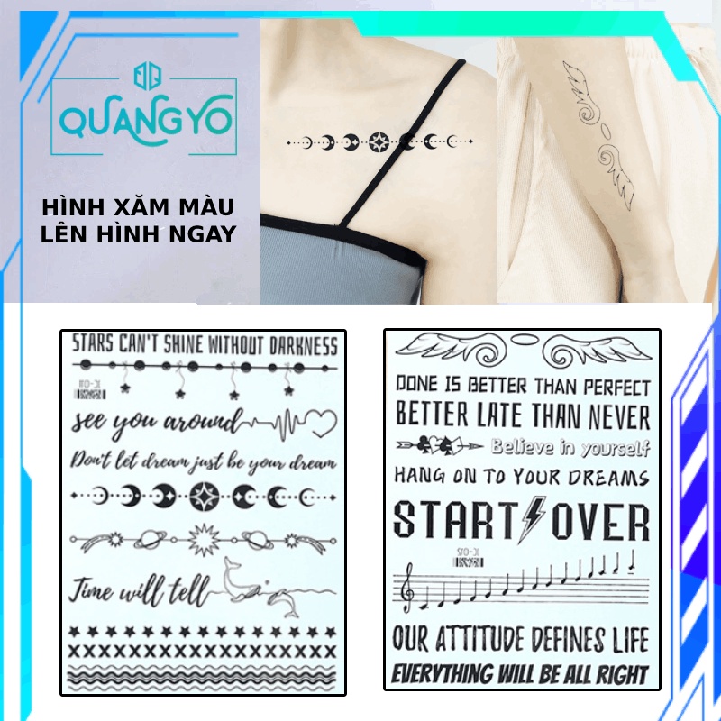 Hình xăm lên màu ngay, chủ đề rắn xăm xương quai xanh cánh thiên thần, hệ mặt trời chữ, hình chất chơi