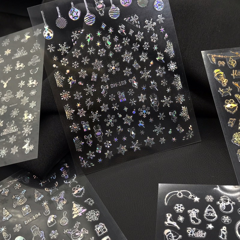 Sticker Noel dán móng nail Giáng sinh vàng bạc