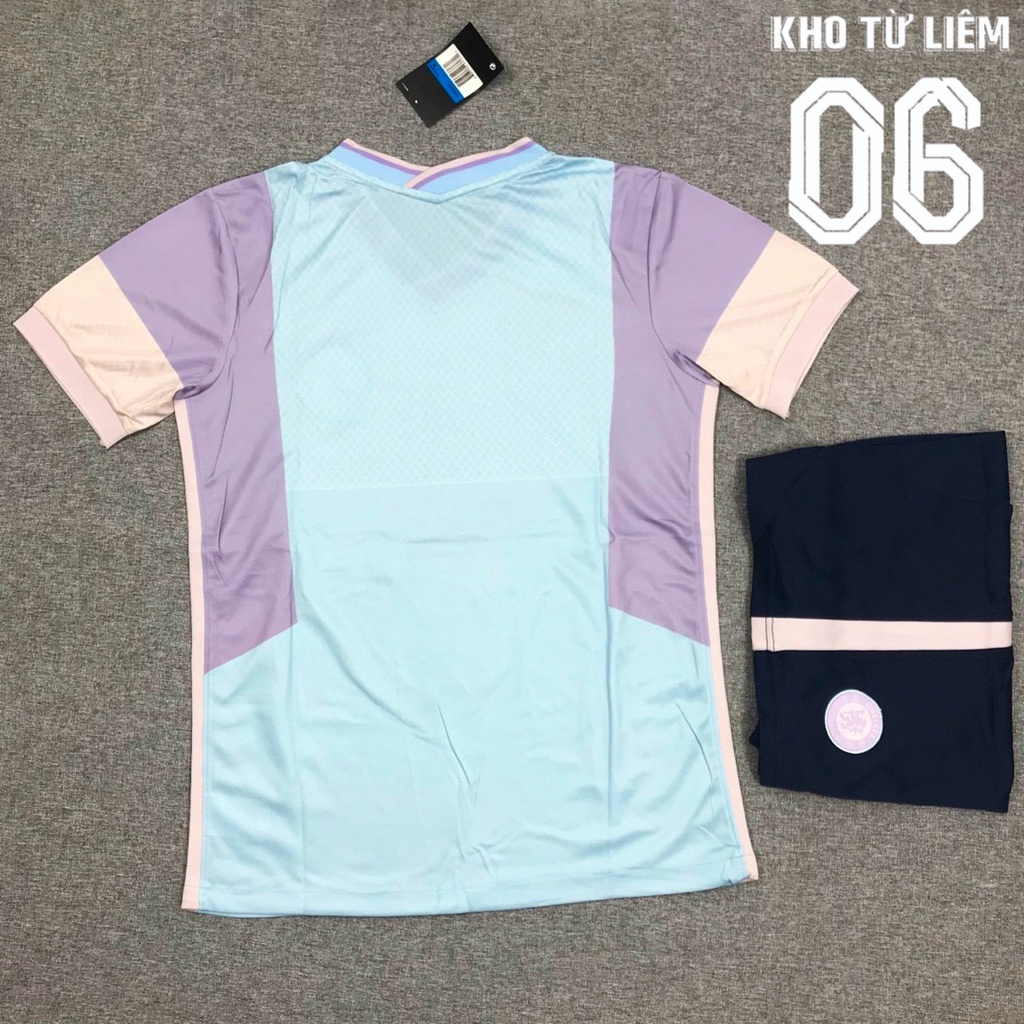 Đồ đá banh - bộ quần áo đá bóng nam ngắn tay Chelsea xanh kẻ tím chất vải fex thái cao cấp
