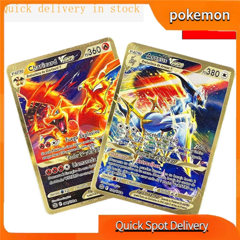 ✨【Direct sales】✨Bộ Thẻ Bài Pokemon Bằng Kim Loại Màu Vàng Phiên Bản Tây Ban Nha Vastro Vmax GX Pikachu Charizard Lugia Arceus Làm Quà Tặng Cho Bé