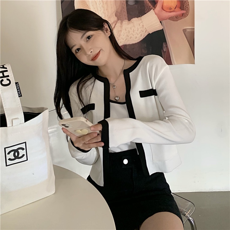 ZHELIHANGFEI Bộ Áo Cardigan Dệt Kim Tay Dài + Quần Lưng Cao Quyến Rũ Thời Trang Cho Nữ