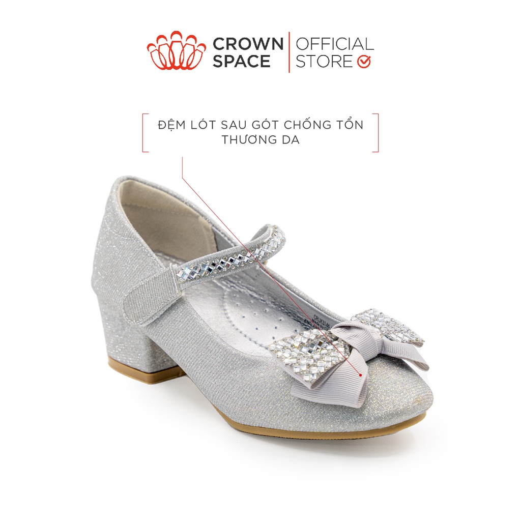Giày Búp Bê Cao Gót Mũi Tròn Đính Đá Bé Gái Crown Space School Shoes CRUK3146 Đế Cao Size 24-31
