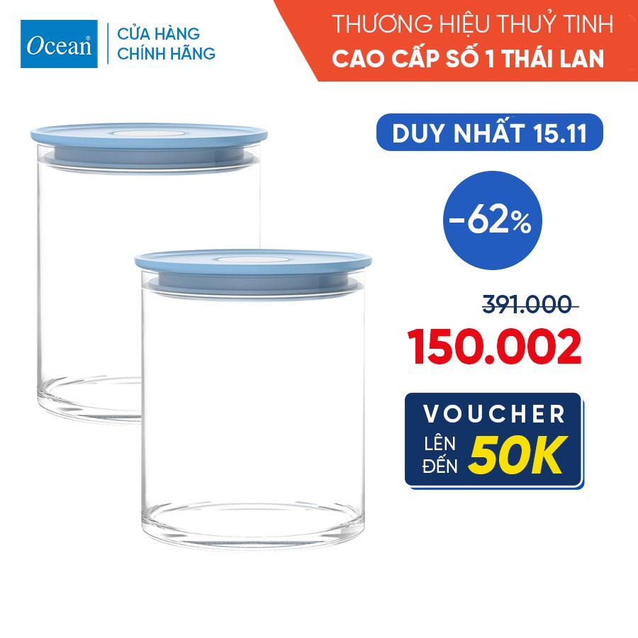Bộ 2 hũ thủy tinh Ocean nắp nhựa kín hơi Norma 685ml