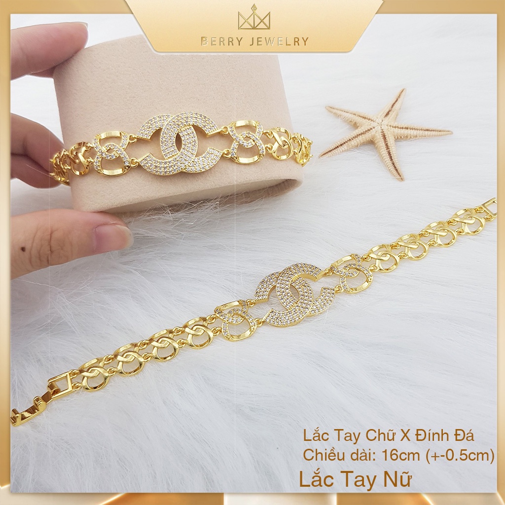 Vòng Tay Cho Nữ Tay Nhỏ (16cm), Lắc Tay Mặt Chữ X Đính Đá Màu Trắng Xi Mạ Vàng Thiết Kế Cao Cấp B60LT