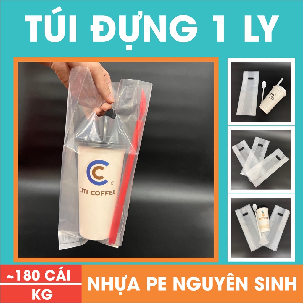 1Kg túi 1 ly, túi đựng 1 ly, túi 1 ngăn, túi đựng ly 1 ngăn, túi đơn take away, túi đựng cốc