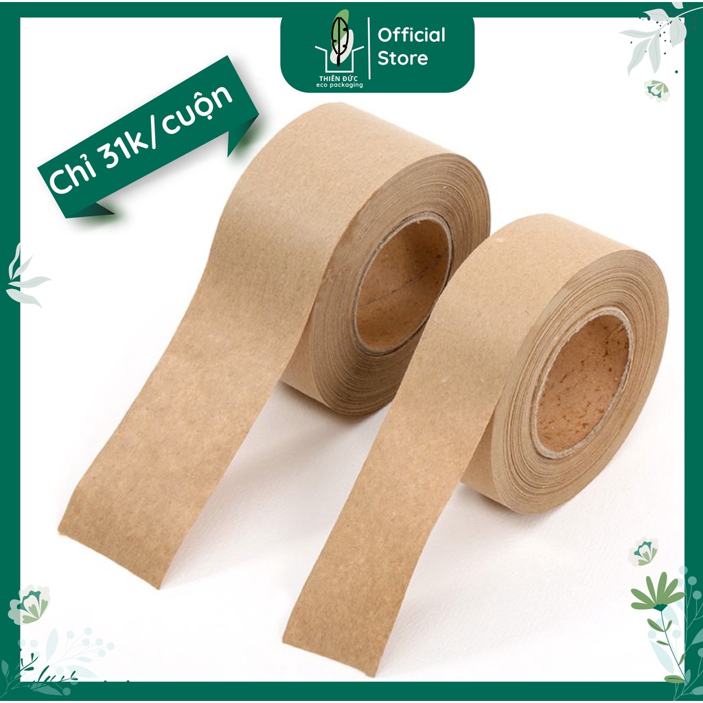 Combo 6 cuộn băng keo giấy kraft khổ 4.8 cm loại da bò nhám viết lên được băng dính giấy nâu