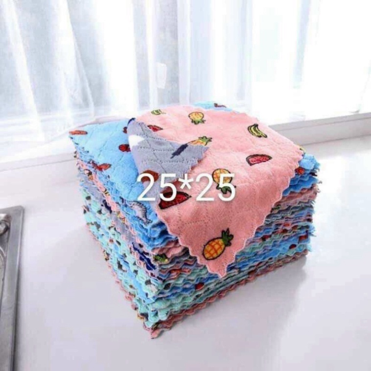 Set 10 Khăn Lau 2 Mặt Họa Tiết Hoa Quả 25x25cm Siêu Thấm Hút Nước FREESHIPKhăn Lau Lông Cừu San Hô Siêu Thấm Chất Lư