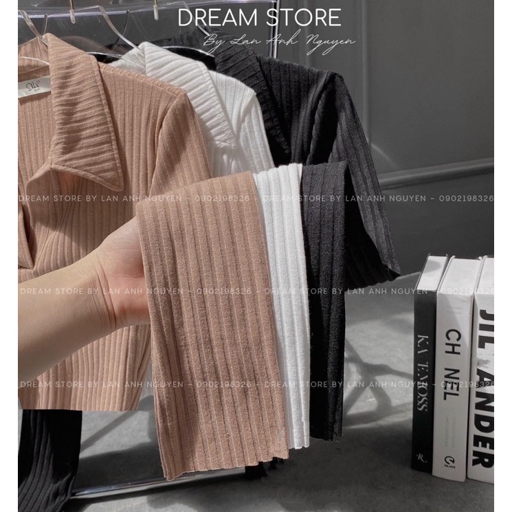 Áo thun gân cổ bẻ dài tay 3 màu gomboutique77 , Áo thun ôm body nữ vạt bầu tay dài cổ bẻ V trơn💕💕💕g8777