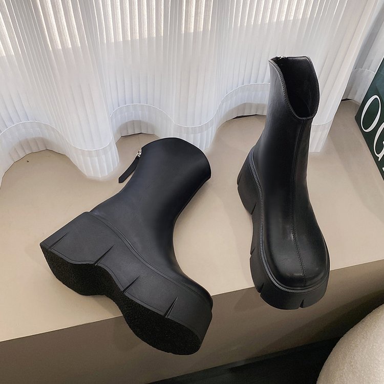 Giày Bốt Cao Gót Cổ Ngắn Màu Trơn Có Khóa Kéo Sau Lưng 24H