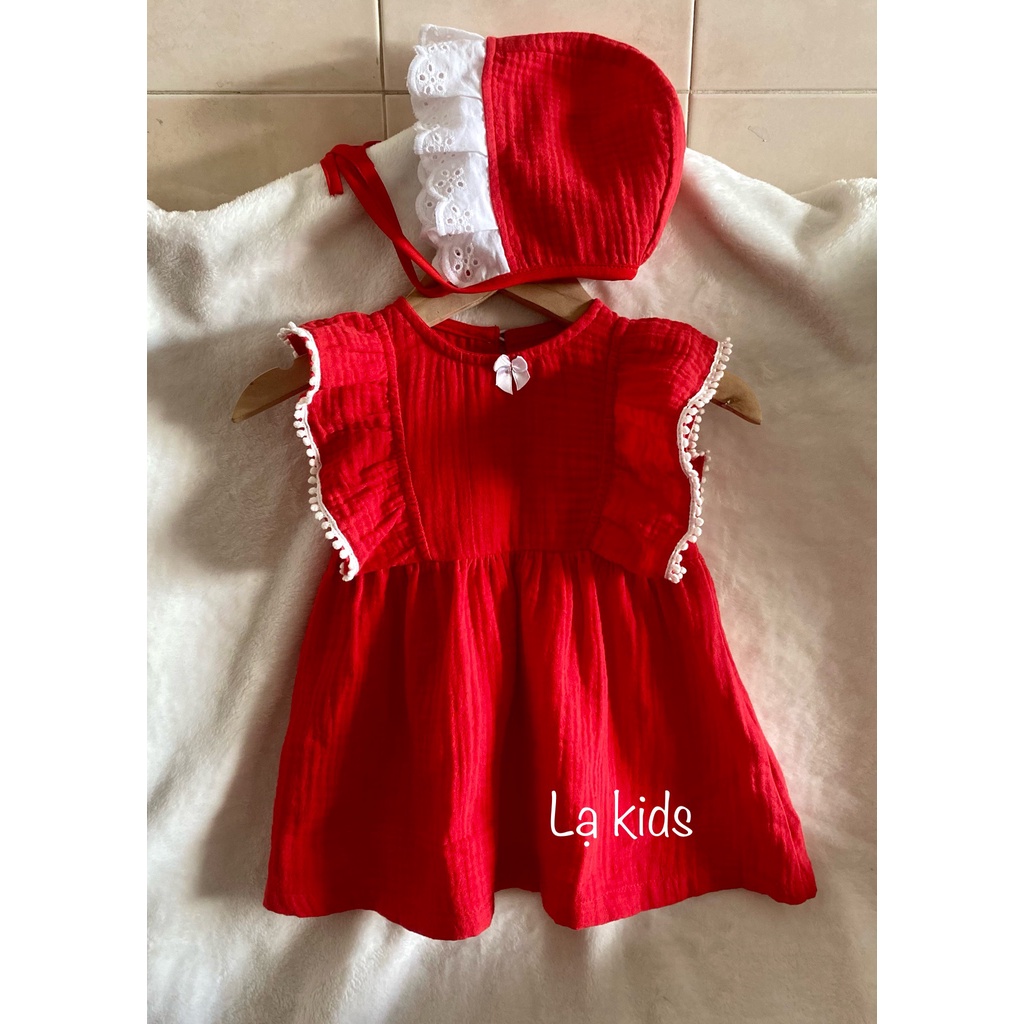 Đầm đỏ Noel, Tết cho bé gái,  , chất liệu xô muslin mềm mịn