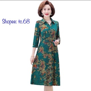 Váy đầm thun trung niên, đầm trung niên chất thun THU ĐÔNG
