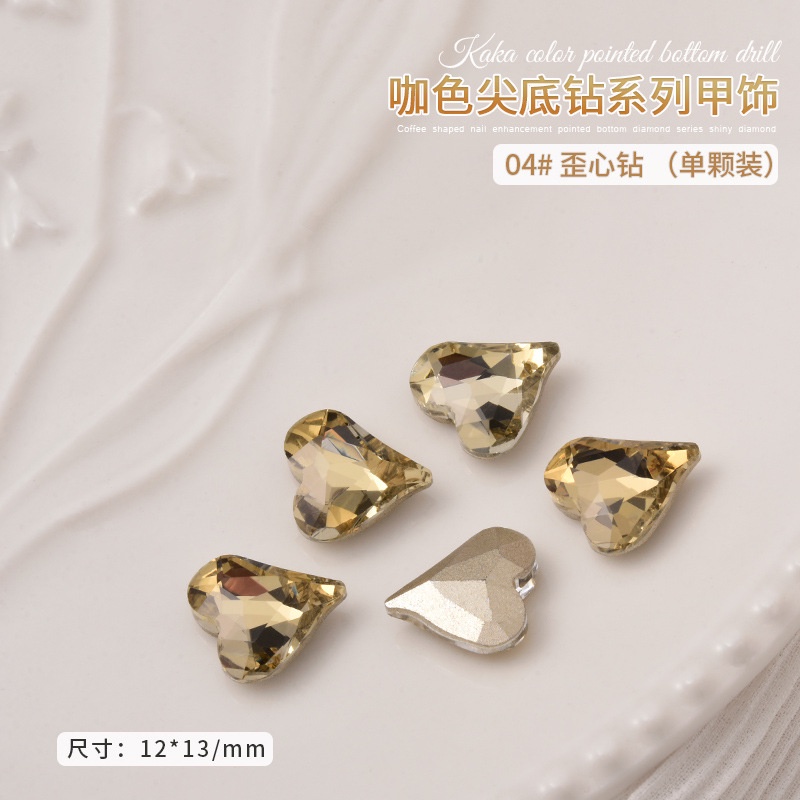 Set 10 viên đá pha lê K9, đá khối pha lê màu vàng nâu, nhiều hình dạng trang trí móng tay nghệ thuật